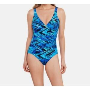 Miradonna‎ by Miraclesuit Shaping Padded V-Neck Swimsuit Size 14